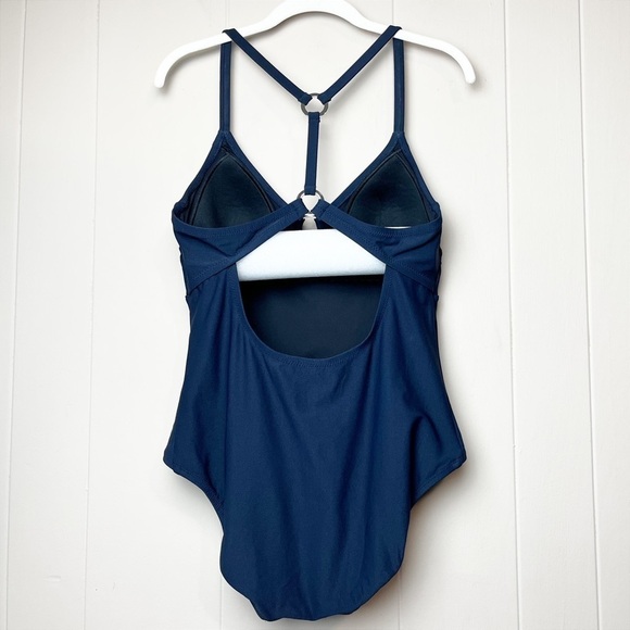 Lands’ End One Piece Swimsuit 10 navy blue solid minimal minimalist swim classic - Picture 3 of 9